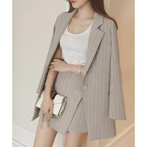 プライベートビーチ privatebeach 2点セットアップ ストライプ柄テーラードジャケット＆スカパン （グレー）
