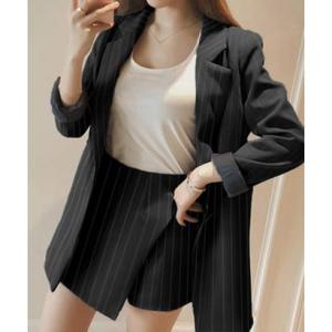 プライベートビーチ privatebeach 2点セットアップ ストライプ柄テーラードジャケット＆スカパン （ブラック）