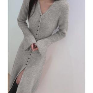 プライベートビーチ privatebeach Vネックニットロングワンピース （ライトグレー）