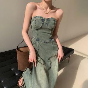 プライベートビーチ privatebeach ベアトップデニムワンピース （ブルー）