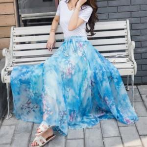 プライベートビーチ privatebeach 花柄シフォンスカート （ブルー）