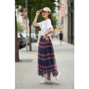 リバース プラス Re:Birth＋ チュールレース使いチェックスカート （ネイビー）
