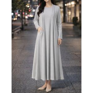 リバース プラス Re:Birth＋ レイヤード風きれいめワンピース （パールグレー）