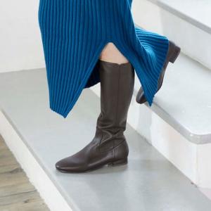 リズ ラフィーネ Riz raffinee スクエアトゥプレーンロングブーツ （ダークブラウン）