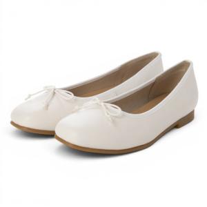 ラクチン コンフォート Rakuchine comfort ソフトレザー リボンバレエシューズ （ホワイト）