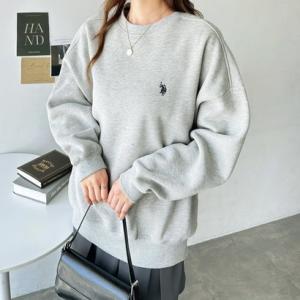 ジーラ GeeRA 【U．S． POLO ASSN．】ユーエスポロアッスン表ピーチ裏起毛ワンポイント刺繍スウェット（杢グレー）