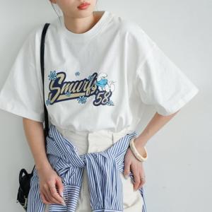 ジーラ GeeRA 【スマーフ】コラボプリントTシャツ （ロゴプリント白）｜locondo-shopping