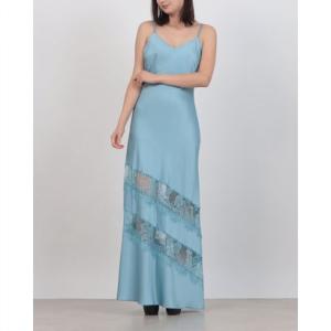 リナシメント RINASCIMENTO レースポイントサテンキャミマキシOP （Azzurro）