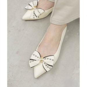 ランダ RANDA 3E幅広 2WAY リボンキャンバスフラットパンプス （IVORY）