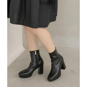 ランダ RANDA ストレッチ チャンキーヒールショートブーツ （BLACK）