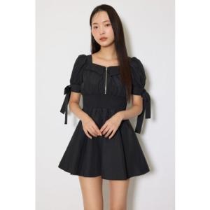 リボンスリーブフレアミニワンピース BLK