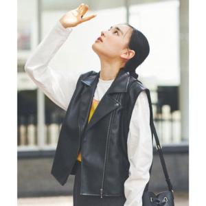 ロペピクニック アール ROPE' PICNIC R フェイクレザーノースリーブジャケット （ブラック（01））