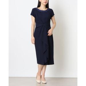 ローマン ROMAN 高級感漂う上品優雅なフェミニン大人お洒落ラッフル細見えレイヤーワンピース （ネイビー）