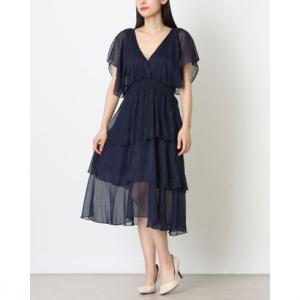 ローマン ROMAN ★上品スタイリッシュな大人のネイビーシフォンお洒落シアーのティアードワンピース♪ （ネイビー）