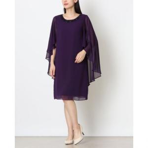 ローマン ROMAN 上品優雅フェミニン大人お洒落なネックビジューパープルシフォンワンピース♪ （パープル）