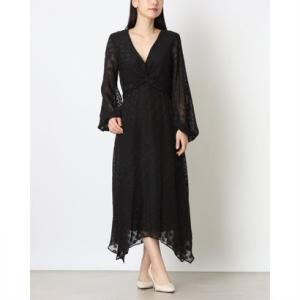 ローマン ROMAN ★上品大人シフォンのお洒落な透け感シースルードットのアシメトリーブラックワンピース （ブラック）