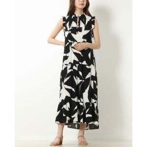 ローマン ROMAN ★新作！絶対欲しい！定番人気モノトーンGEO今旬ふんわりフレアのフェミニンお洒落ロングワンピース♪ （ブラック）