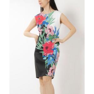 ローマン ROMAN フローラルプリントスキューバストレッチワンピース （ブラック）