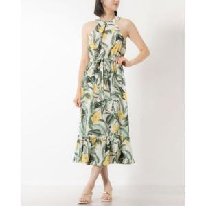 ローマン ROMAN ★上品お洒落スタイリッシュ大人のフェミニンお花トロピカルフレアワンピ♪ （グリーン）