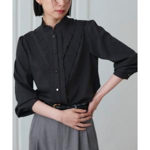 ルイルエブティック RUIRUE BOUTIQUE 洗える ストレッチ ｜ プリーツ スタンドカラー ブラウス ｜ レディース 体型カバー 長袖 オフ