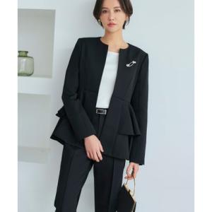 ルイルエブティック RUIRUE BOUTIQUE ノーカラーフリルペプラムスリムパンツスーツ （ブラック）