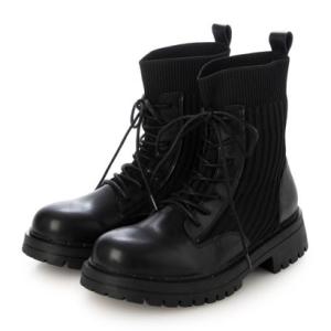 スペシャリテ Specialites ストレッチリブ・レースアップコンバットブーツ （ブラック）