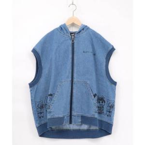スカラー ScoLar 通勤Parity忍者柄フード付きデニムベスト （ブルー）
