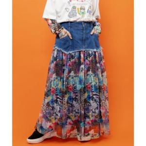 ScoLar（スカラー） 花柄シフォン×花柄生地 3D風パンツ 562224 ワイド