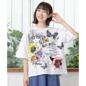 スカラー ScoLar スカラーちゃんと花蝶柄Tシャツ （オフホワイト）