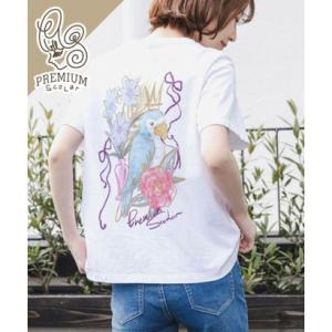 スカラー ScoLar 南国の鳥と花柄プリントTシャツ （オフホワイト）