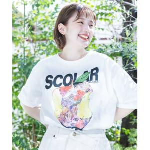 スカラー ScoLar 宇宙を秘めた花柄リンゴTシャツ （オフホワイト）