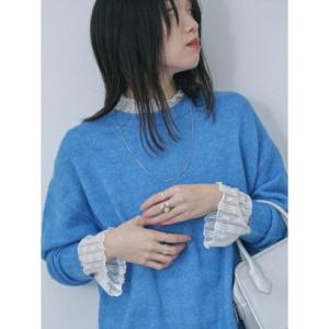サマンサモスモス ブルー Samansa Mos2 blue ヤクタッチクルーネックプルオーバー （...