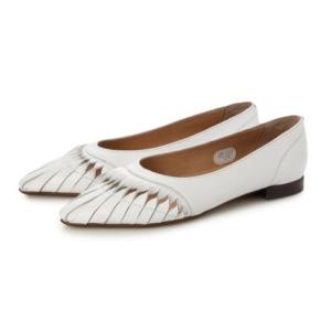 サヤ SAYA フラット本革ポインテッドトゥボロネーゼ製法クラフトパンプス （ホワイト）