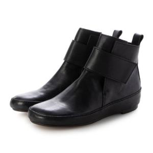 サヤ SAYA フラット本革オブリークプラット製法ベロクロショートブーツ （ブラック）