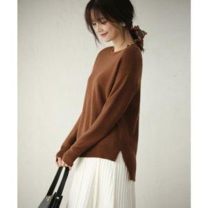 セゾンドパピヨン SAISON DE PAPILLON サイドスリットクルーネックニットプルオーバー