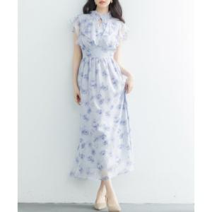 セゾンドパピヨン SAISON DE PAPILLON 花柄シフォン生地ミモレ丈ワンピース （パープル）の商品画像