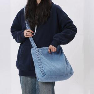 ショッピングゴー shoppinggo デニムバッグ A4サイズ対応 大きめ ショルダーバッグ 肩掛け BIGサイズ 2wayバッグ 大容量 A4布カ