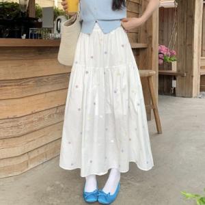 ショッピングゴー shoppinggo 【NANA&NANAコラボ】白い花柄刺スカート レース スカート レディース Aライン マキシ丈 ロング  ひ