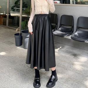 ショッピングゴー shoppinggo レザースカート レディース PUスカート 裏起毛ハイウエスト ロングスカート Aラインスカート マキシ丈  フ