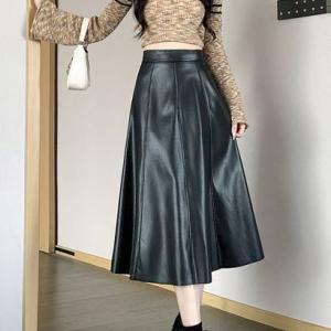 ショッピングゴー shoppinggo レザースカート レディース PUスカート ハイウエスト  ロング Aラインスカート ロングスカート マキシ丈