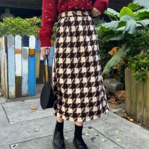 ショッピングゴー shoppinggo スカート 千鳥格子 チェック ペンシルスカート ロング丈 ひざ下丈  カジュアル系 大人可愛い きれいめ こな