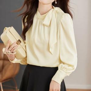 ショッピングゴー shoppinggo ブラウス レディース トップス シャツブラウス リボンシャツ 長袖  無地 上品 おしゃれ オフィス カジュア