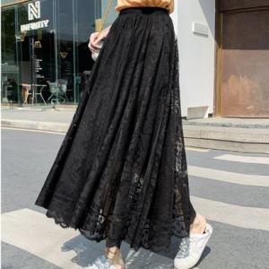 ショッピングゴー shoppinggo レース スカート レディース かわいい Aライン マキシ丈 フレアスカート ロング 白い花柄 刺スカート ひざ