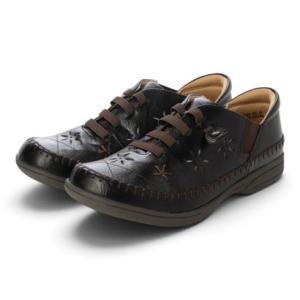 スピーディーダック SPEEDY DUCK レディース カジュアルシューズ モカシン レースアップ 合皮 3E （ブラック）