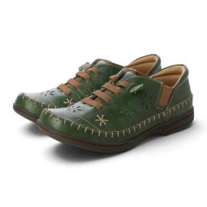 スピーディーダック SPEEDY DUCK レディース カジュアルシューズ モカシン レースアップ 合皮 3E （ライトグリーン）