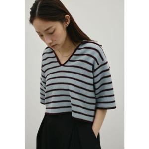 スキッパーニットポロ 柄BLU5