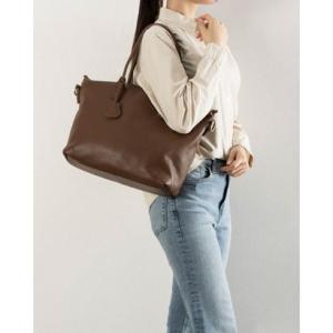 トミエコ Tomieco LEATHER スクエア型のトートバッグ 本革 ショルダーベルト付き （BROWN）