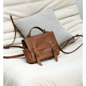 トミエコ Tomieco LEATHER 羊革スクエアバッグパック 2wayトートバッグ （BROWN）