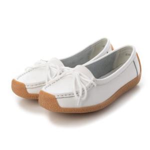 トミエコ Tomieco 本革 モカシンシューズ 紐カジュアル （WHITE）