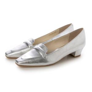 タラントン バイ ダイアナ TALANTON by DIANA 晴雨兼用スクエアトゥヒールローファー （シルバー箔本革）